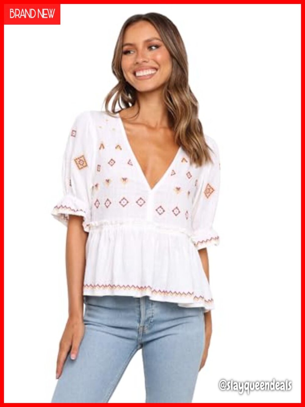 Petal & Pup Dawston Peasant Top Ruffle Cuff Broderie Relaxed Fit